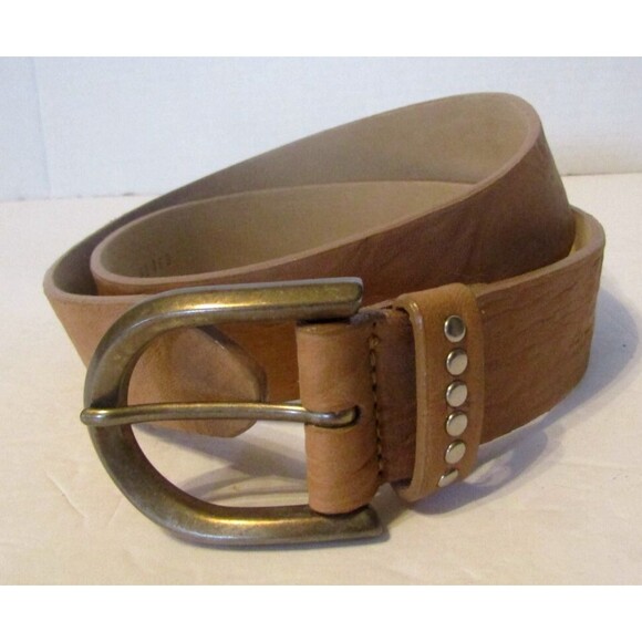 Streets Ahead Waist Belt Tan Italian Leather Studded Retail $228 Size M